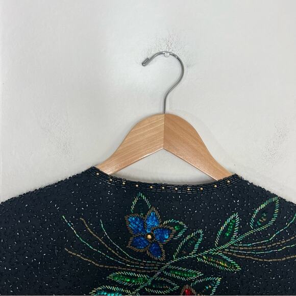 Vintage Scala Silk Beaded Sequin Floral Jacket Size Large NWT - Picture 4 of 14